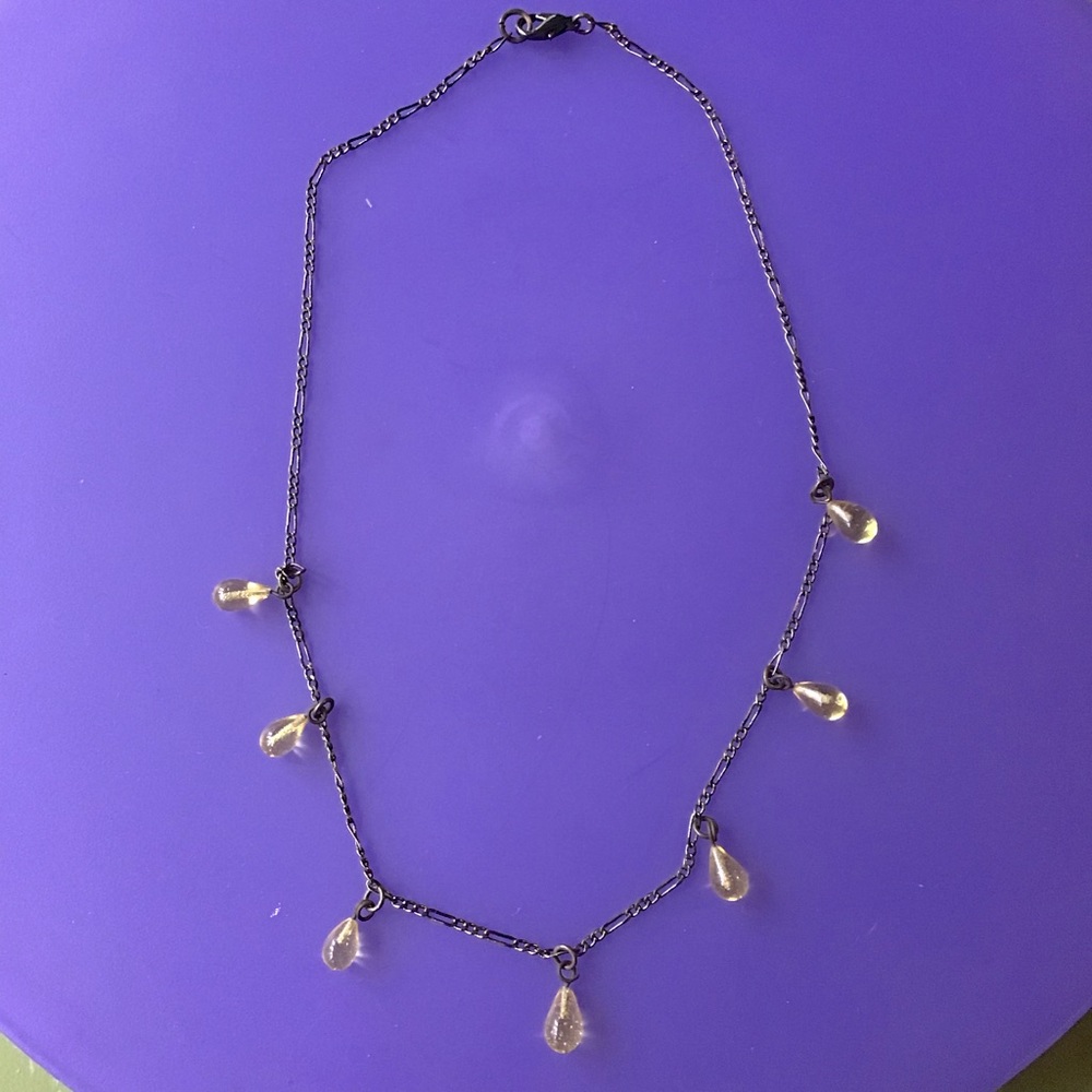 Sterling Silver Necklace with Clear Crystal Teardrop Accents